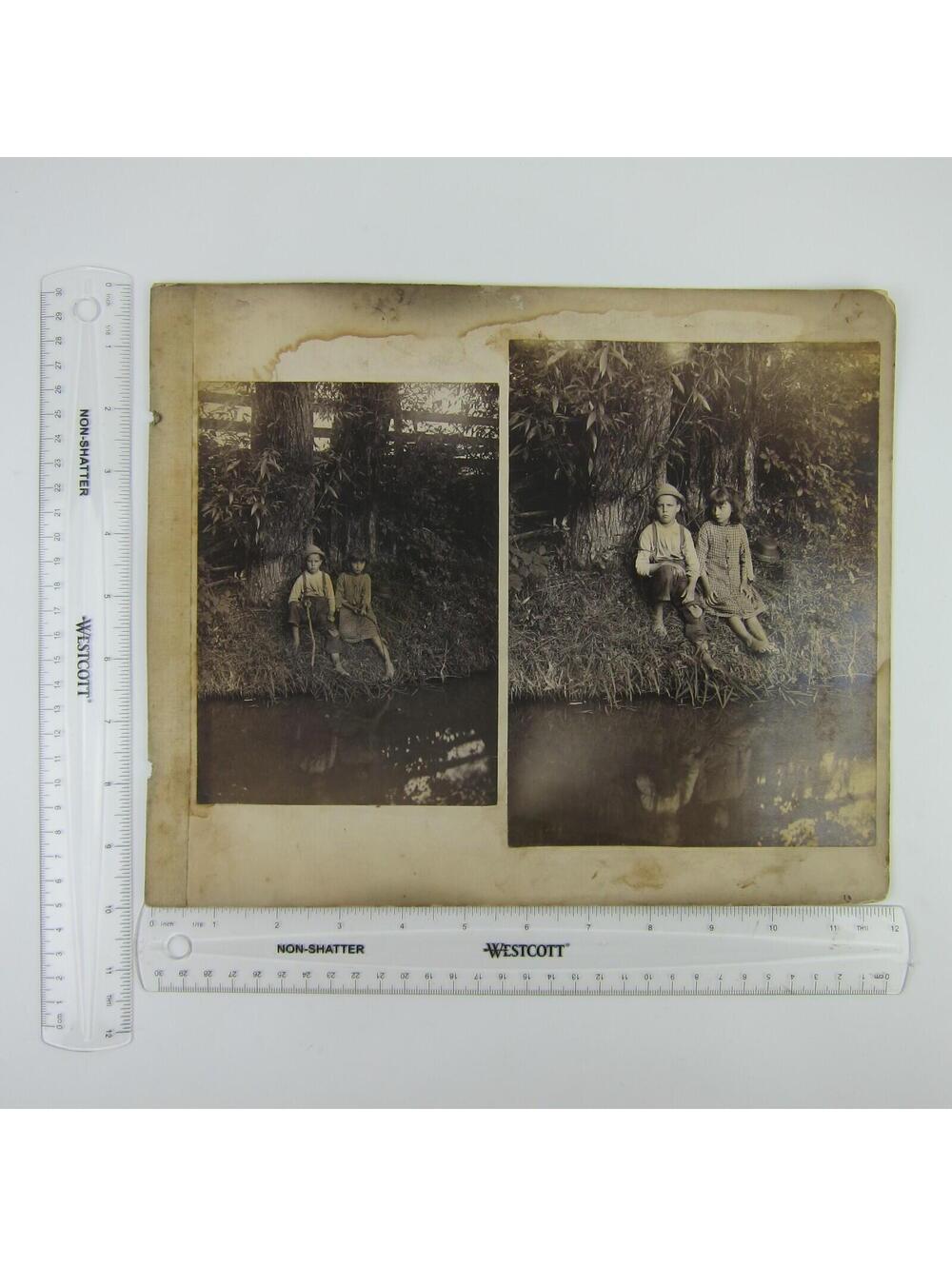 Antique Photographs 1880s Children Boy & Girl at Creek Ride Donkey Cart Lot of 4 - Picture 10 of 12